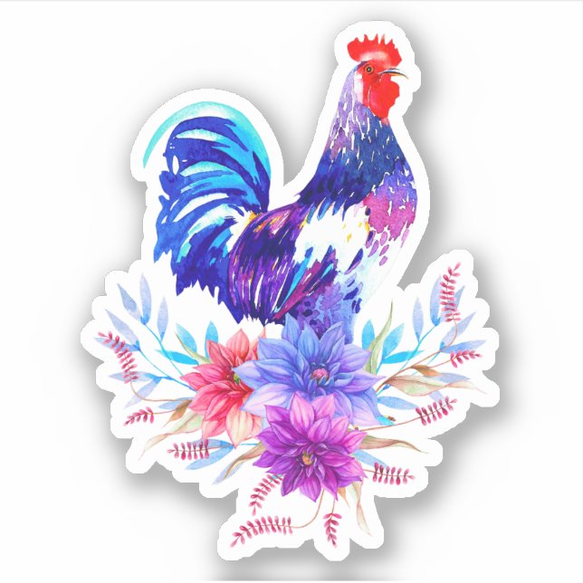 Rooster con Pegatina de flores (Anverso)