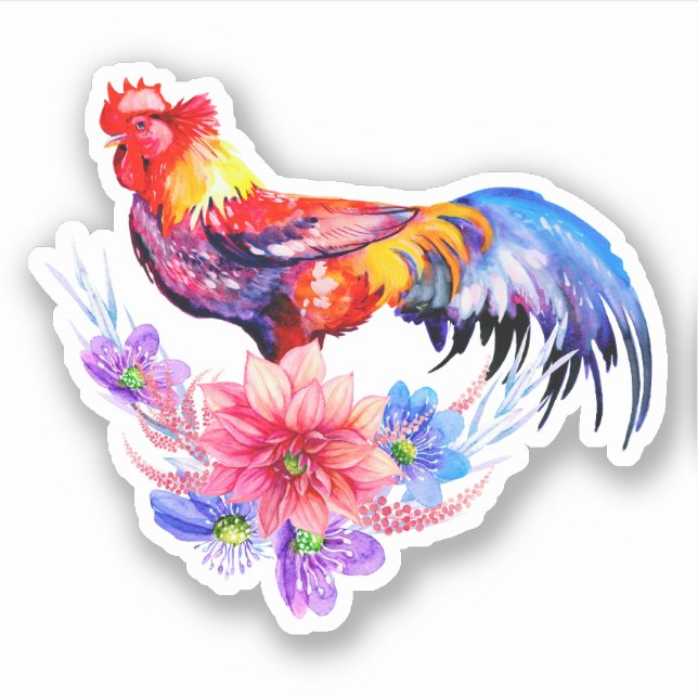 Rooster con Pegatina de flores (Anverso)