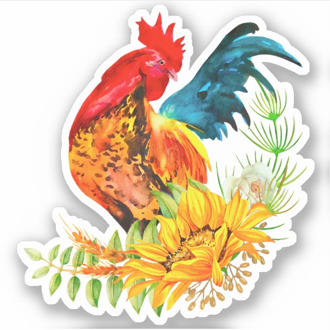 Rooster con Pegatina de Vinyl de girasol (Anverso)