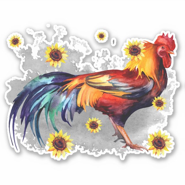 Rooster con Personalizado de girasoles Pegatina de (Anverso)