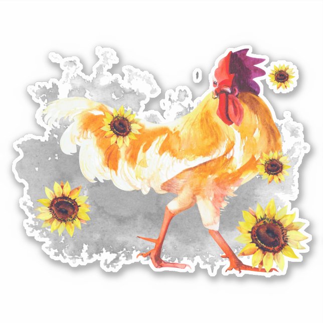 Rooster con Personalizado de girasoles Pegatina de (Anverso)
