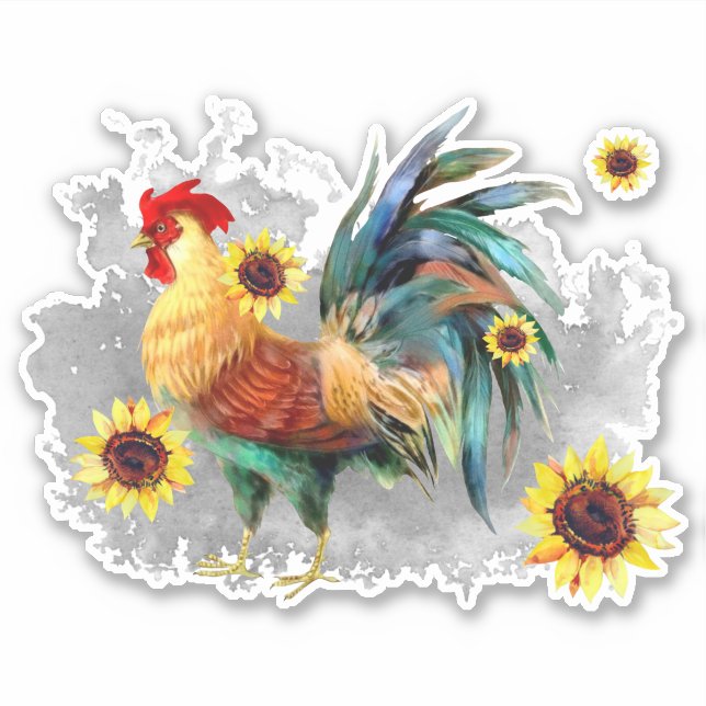 Rooster con Personalizado de girasoles Pegatina de (Anverso)