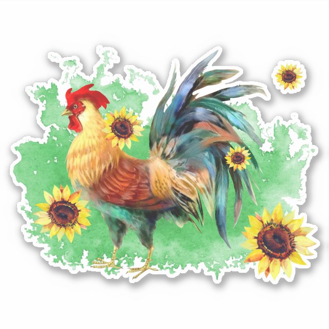 Rooster con Personalizado de girasoles Pegatina de (Anverso)
