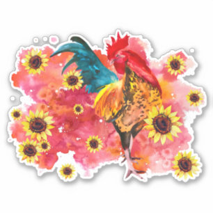 Rooster con Personalizado de girasoles Pegatina de