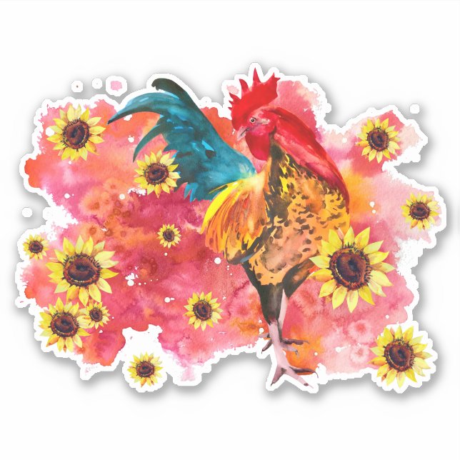 Rooster con Personalizado de girasoles Pegatina de (Anverso)