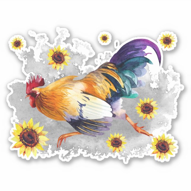 Rooster con Personalizado de girasoles Pegatina de (Anverso)
