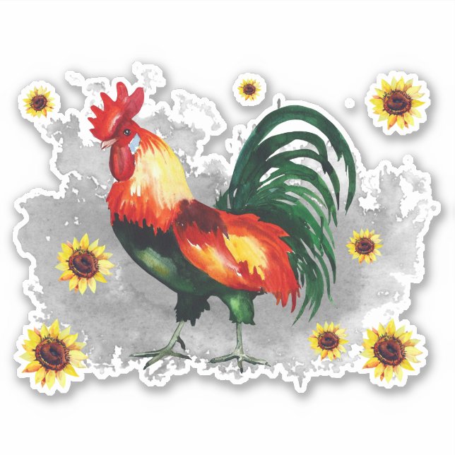 Rooster con Personalizado de girasoles Pegatina de (Anverso)