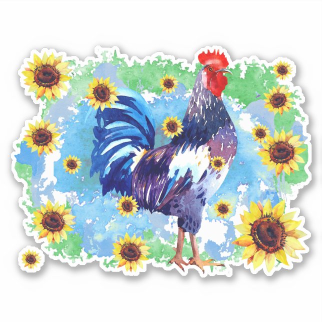 Rooster con Personalizado de girasoles Pegatina de (Anverso)