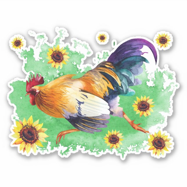 Rooster con Personalizado de girasoles Pegatina de (Anverso)