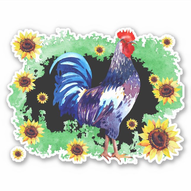 Rooster con Personalizado de girasoles Pegatina de (Anverso)