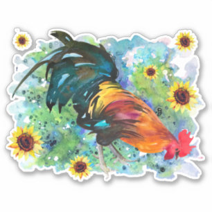 Rooster con Personalizado de girasoles Pegatina de
