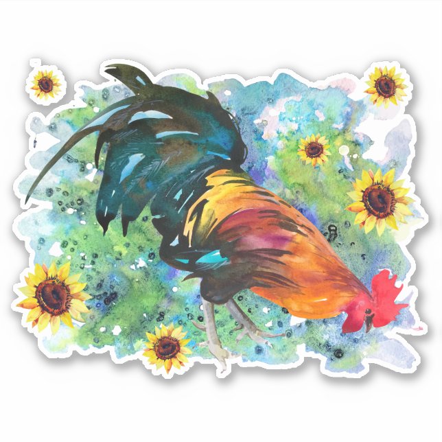 Rooster con Personalizado de girasoles Pegatina de (Anverso)
