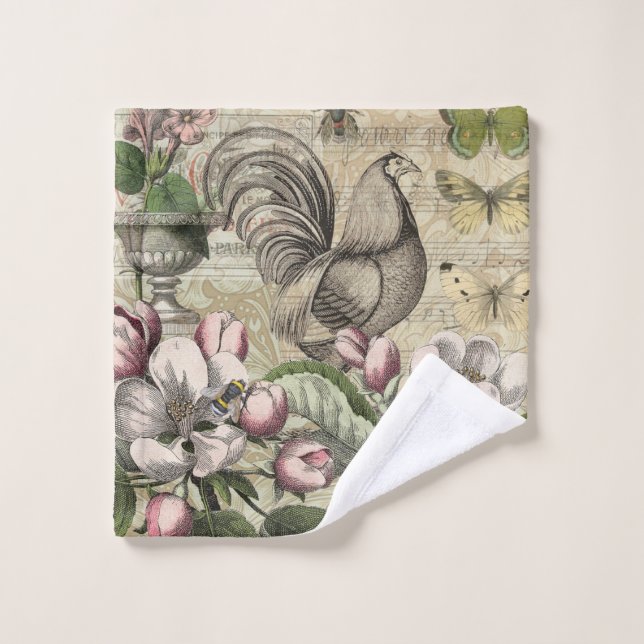 Rooster Garden Flower Butfly Art (Toallita)