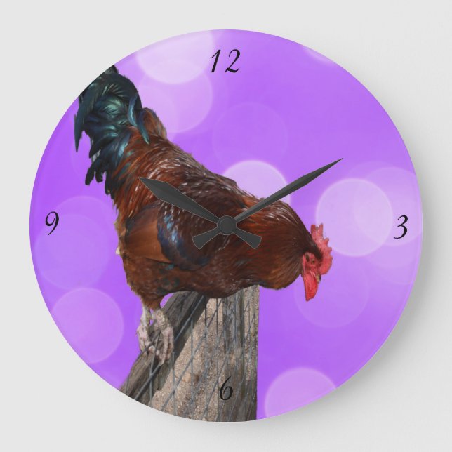 Rooster Nosy Parker, Gran Reloj De Pared Rosa. (Anverso)