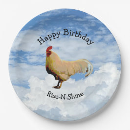 ROOSTER SKY CLOUDS FELIZ PLATO DE PAPEL DE CUMPLEA