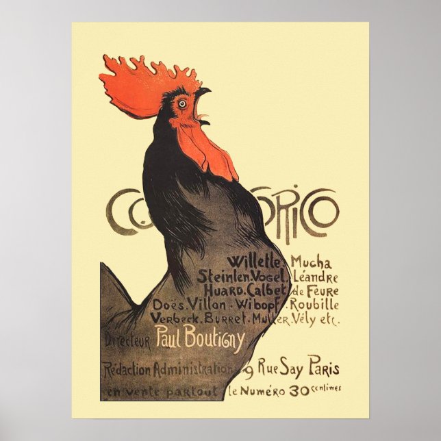 Rooster Steinlen Cocorico Arte francés (Frente)