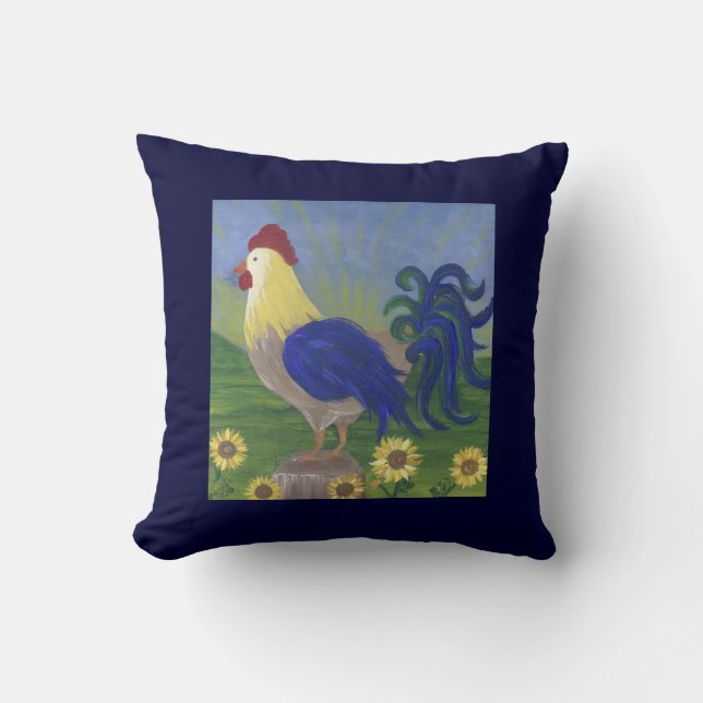 Rooster Sunrise sobre la almohada azul marino de d (Anverso)