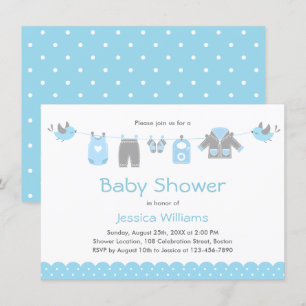 Ropa azul suave   Invitación de Boy Baby Shower