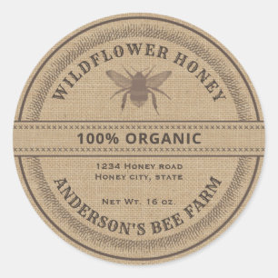 Ropa de abeja rústica vintage Etiqueta de tarro de