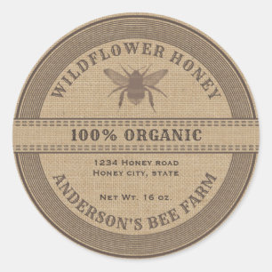 Ropa de abeja rústica vintage Etiqueta de tarro de