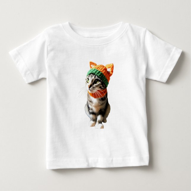 ropa de bebé, camiseta con huella de gato (Anverso)