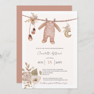 Ropa de bebé Invitación a Baby Shower neutral Boho