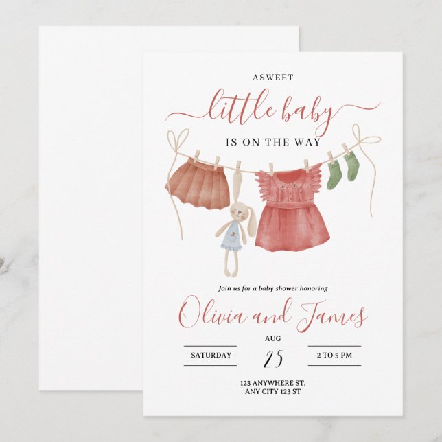 Ropa de Bebé Invitación para Baby Shower, Baby Sho (Anverso / Reverso)