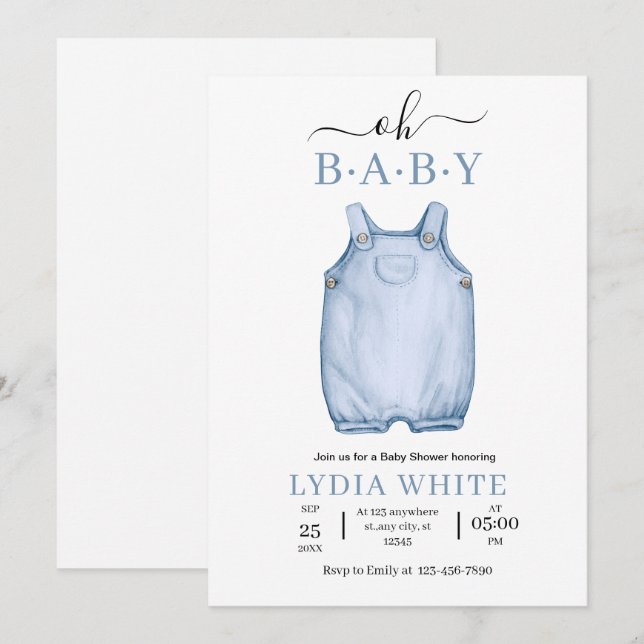 Ropa de Bebé Invitación para Baby Shower de Niño,  (Anverso / Reverso)