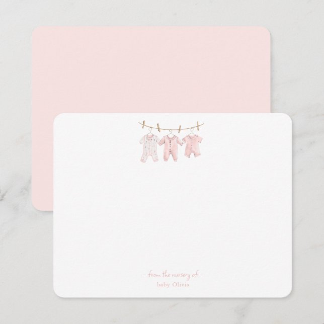 Ropa de bebé rosa linda Tarjeta de agradecimiento  (Anverso / Reverso)