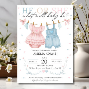 Ropa de bebé rosa o azul Género revelar invitación