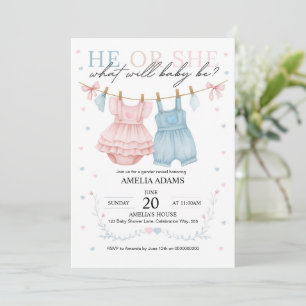 Ropa de bebé rosa o azul Género revelar invitación