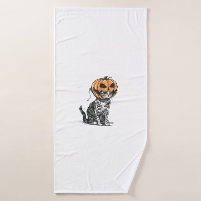 Ropa De Cabeza De Calabaza De Gato Negro Halloween (Toalla de baño)