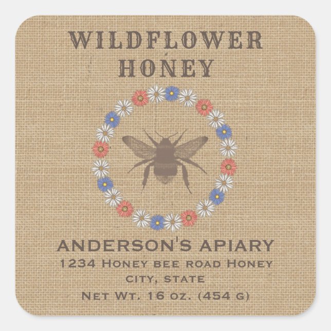 Ropa de época floral de abeja rústica etiqueta de  (Anverso)