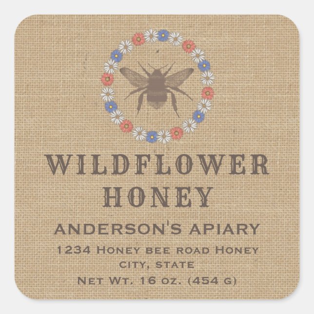 Ropa de época floral de abeja rústica etiqueta de  (Anverso)