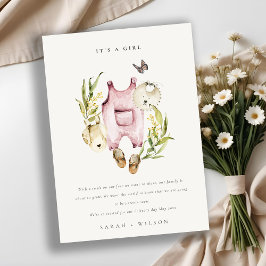 Ropa de follaje rosada Chica Invitación del bebé