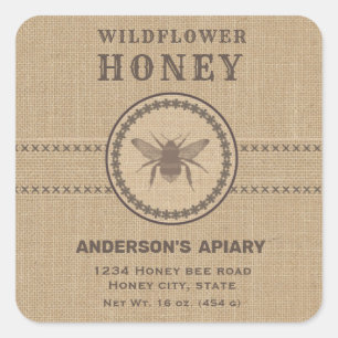 Ropa de inventiva rústica abeja etiqueta de tarro 