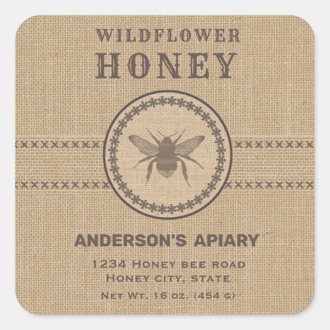 Ropa de inventiva rústica abeja etiqueta de tarro  (Anverso)