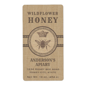 Ropa de inventiva rústica abeja miel etiqueta