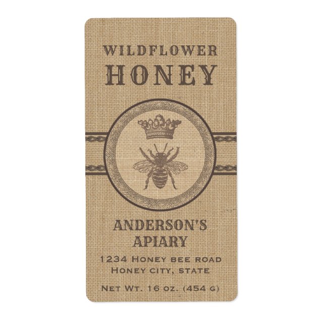 Ropa de inventiva rústica abeja miel etiqueta (Frente)