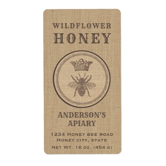 Ropa de inventiva rústica abeja miel etiqueta (Frente)