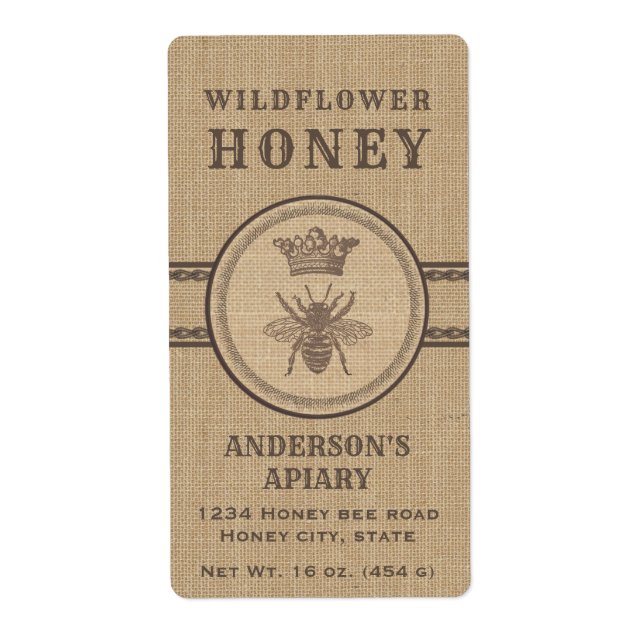 Ropa de inventiva rústica abeja miel etiqueta (Frente)