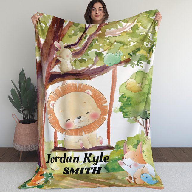Ropa de león, Fox, Bunny y Aves manta a los niños (Swinging Lion, Fox, Bunny and Birds kids blanket)
