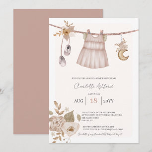 Ropa de niña Invitación boho para baby shower