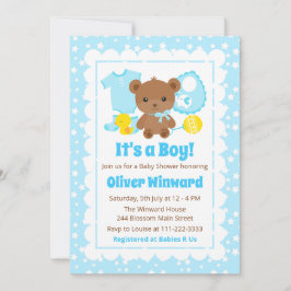 Ropa de Osito Teddy Niño Azul Invitación para Baby