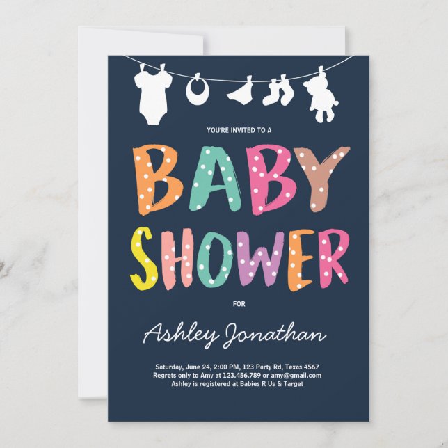 Ropa del bebé de la invitación de Baby Shower de (Anverso)