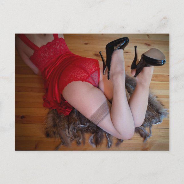 Ropa interior de encaje rojo foto postal (Anverso)