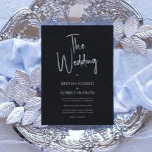 Ropa negra Invitación a la boda de escritura blanc