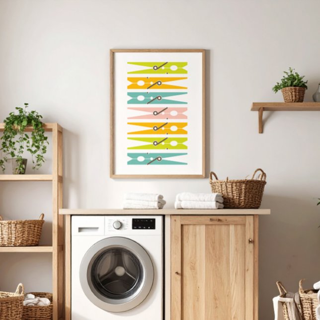 Ropa Pins Color Retro Lavandería Sala Arte (fun colorful modern clothes pin art to brighten up the laundry room )