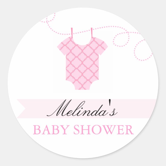 Ropa rosa línea Pegatina Baby Shower moderno (Anverso)
