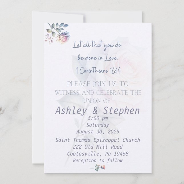 Rosa 1 Invitación a la boda cristiana Corinthians (Anverso)